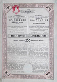 Budapesti Közúti Vaspálya-Társaság részletkötvény 200 korona 1912