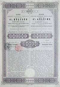 Budapesti Közúti Vaspálya-Társaság részletkötvény 2000 korona 1905