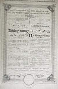Debrecen-Füzesabony-Ohat-Polgári Helyi Érdekű Vasút Részvénytársaság elsőbbségi részvény 100 forint 1889