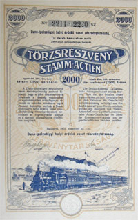 Duna-Ipolyvölgyi Helyi Érdekű Vasút Részvénytársaság törzsrészvény 2000 korona 1907