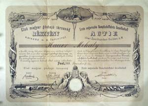Első Magyar Gőzhajó Társaság részvény 200 forint 1868 Pest