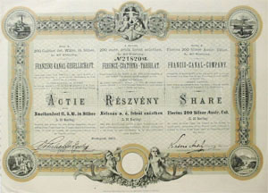 Ferencz-Csatorna Társulat részvény 200 forint 1873