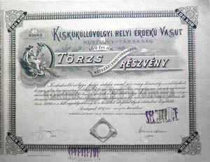 Kisküküllővölgyi Helyi Érdekű Vasút Részvénytársaság törzsrészvény 100 forint 1897
