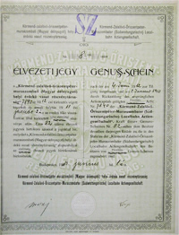 Körmend-Zalalövő-Őriszentpéter-Muraszombati (Magyar Délnyugoti) Helyi Érdekű Vasút Részvénytársaság élvezeti jegy 1913