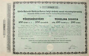 Körös-Belovár-Verőce-Barcsi Helyi Érdekű Vasút  Részvénytársaság 200 korona 1912