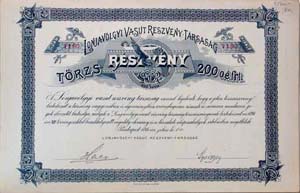 Lonjavölgyi Vasút Részvénytársaság törzsrészvény 200 forint 1896