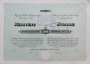 Magyar-Keleti Tengerhajózási Részvénytársaság 3000 korona 1923