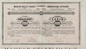 Magyar Keleti Vasút Részvénytársaság részvény 200 forint 1871