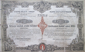 Magyar Királyi Észak-Keleti Vasút  részvény 200 forint 1869