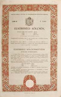 Magyar Királyi Folyam- és Tengerhajózási Részvénytársaság elsőbbségi kölcsön kötvény 5000 korona 1917