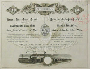 Máramarosi Sóvasút Részvénytársaság részvény 100 forint 1890
