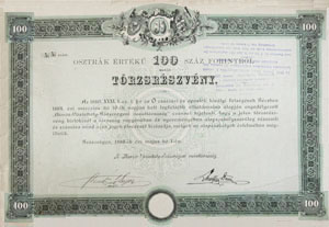 Maros-Vásárhely-Szászrégeni Vasúttársaság 100 forint 1885 Szászrégen