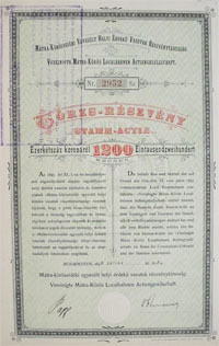 Mátra-Körösvidéki Egyesült Helyi Érdekű Vasút Részvénytársaság 1200 korona 1898