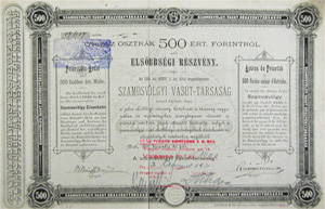 Szamosvölgyi Vasút Részvénytársaság elsőbbségi részvény 500 forint 1889 Deés