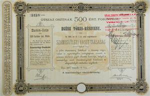Szamosvölgyi Vasút Részvénytársaság egész törzsrészvény 500 forint 1889 Deés