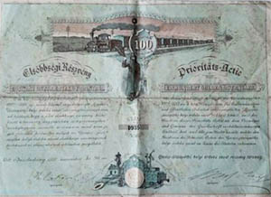 Ujszász-Jászapáthii Helyi Érdekű Vasút Részvénytársaság elsőbbségi részvény 100 forint 1886 Jászladány