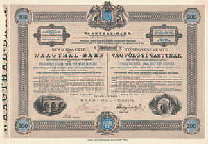 Vágvölgyi Vasút Részvénytársaság törzsrészvény 200 forint 1873 Pozsony