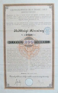Varasd-Goluboveczi Helyi Érdekű Vasút Részvénytársaság 200 forint 1889
