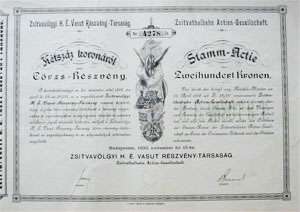 Zsitvavölgyi Helyi Érdekű Vasút Részvénytársaság törzsrészvény 200 korona 1893