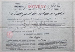 Budapesti Korcsolyázó Egylet kötvény 200 korona 1908