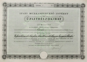 Ipari Munkaszervező Intézet üzletrészokirat 500 pengő 1933