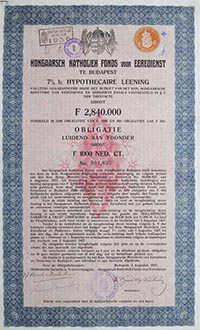 Magyar Katolikus Alap kötvény  1000 holland gulden 1927