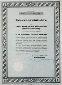 Első Budapesti Gőzmalmi Részvénytársaság részvényutalvány 10x50 500 pengő 1946