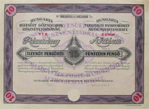 Hungária Egyesült Gőzmalmok Részvénytársaság részvény 150 pengő 1926