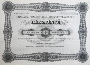 Hungária Hengermalom Részvénytársaság részvény 1000 korona 1923 Debreczen