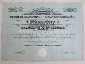 Mohácsi Malomipar Részvénytársaság 100 pengő 1926