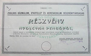 Zsoldos Gőzmalom, Ipartelep és Kereskedelmi Részvénytársaság 80 pengő 1929 Szentes