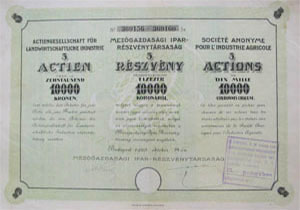 Mezőgazdasági Ipar Részvénytársaság 10000 korona 1923