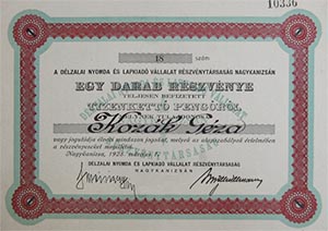 Délzalai Nyomda és Lapkiadó Vállalat Részvénytársaság  Nagykanizsán 12 pengő 1928