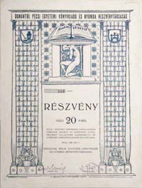 Dunántúl Pécsi Egyetemi Könyvkiadó és Nyomda Részvénytársaság részvény 20 pengő 1936
