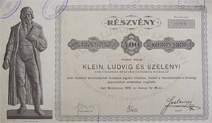 Klein, Ludvig és Szelényi Könyvnyomdai Részvénytársaság  Miskolc 400 korona 1918