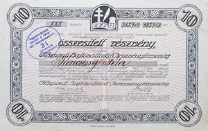 Központi Sajtóvállalat Részvénytársaság részvény 10x25 korona 1920