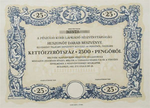 Pénzügyi Kurir Lapkiadó Részvénytársaság részvény 250 pengő 1932 KNER MINTA