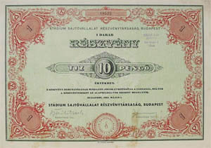 Stádium Sajtóvállalat Részvénytársaság részvény 10 pengő 1934