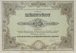 Stádium Sajtóvállalat Részvénytársaság részvény 10x10 pengő 1934