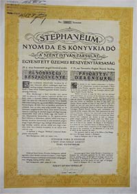 Stephaneum Nyomda és Könyvkiadó, A Szent István Társulat Egyesített Üzemei Részvénytársaság elsőbbségi részkötvény 25 font 1927