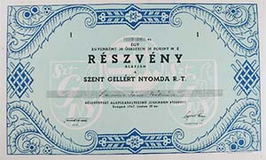 Szent Gellért Nyomda Részvénytársaság részvény 30 forint 1947 Szeged