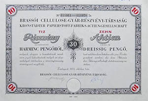 Brassói Cellulose Gyár Részvénytársaság részvény 10x30 pengő 1935