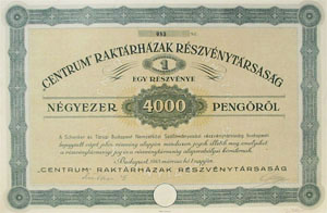 Centrum Raktárházak Rt 4000 pengő 1943
