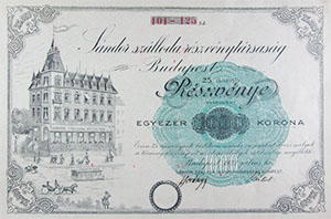 Sándor Szálloda Részvénytársaság 25000 korona 1922