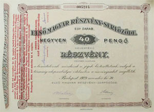 Első Magyar Részvény-Serfőzöde Részvénytársaság részvény 40 pengő 1929