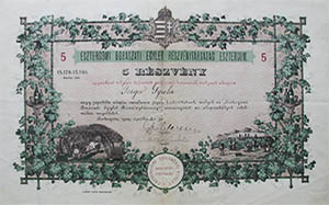 Esztergom Borászati Egylet Részvénytársaság 5x1000 5000 korona 1924