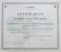 Gottschlig Ágoston Részvénytársaság részvény letéti jegy 5x 1923