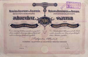Hungária Kalaptomp- és Kalapgyár Részvénytársaság részvény 200 korona 1922