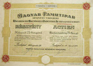 Magyar Pamutipar Részvénytársaság  25x75 pengő 1929