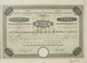 Egyesült Magyarhoni Üveggyárak Részvénytársaság részvény 200 forint 1890